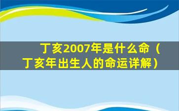 丁亥2007年是什么命（丁亥年出生人的命运详解）