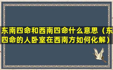 东南四命和西南四命什么意思（东四命的人卧室在西南方如何化解）