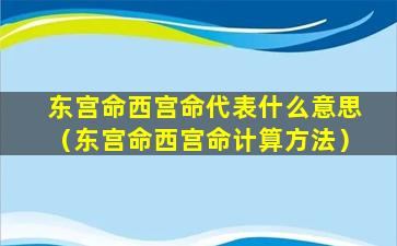 东宫命西宫命代表什么意思（东宫命西宫命计算方法）