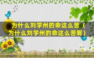 为什么刘学州的命这么苦（为什么刘学州的命这么苦呢）