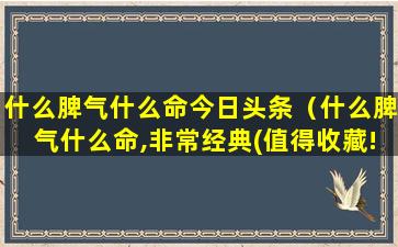 什么脾气什么命今日头条（什么脾气什么命,非常经典(值得收藏!)）