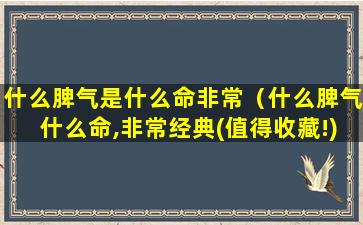 什么脾气是什么命非常（什么脾气什么命,非常经典(值得收藏!)）