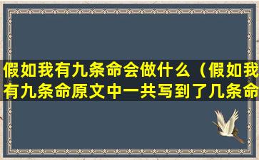 假如我有九条命会做什么（假如我有九条命原文中一共写到了几条命）