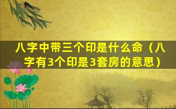 八字中带三个印是什么命（八字有3个印是3套房的意思）