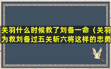 关羽什么时候救了刘备一命（关羽为救刘备过五关斩六将这样的忠勇让后人叹为观止）