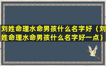 刘姓命理水命男孩什么名字好（刘姓命理水命男孩什么名字好一点）