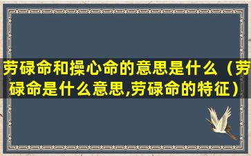 劳碌命和操心命的意思是什么（劳碌命是什么意思,劳碌命的特征）