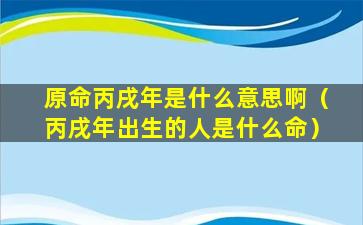 原命丙戌年是什么意思啊（丙戌年出生的人是什么命）