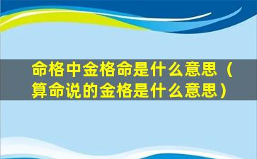 命格中金格命是什么意思（算命说的金格是什么意思）