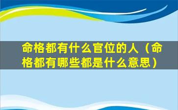 命格都有什么官位的人（命格都有哪些都是什么意思）