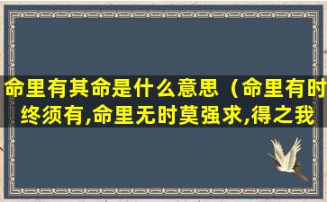 命里有其命是什么意思（命里有时终须有,命里无时莫强求,得之我幸,失之我命）