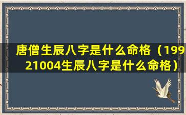 唐僧生辰八字是什么命格（19921004生辰八字是什么命格）