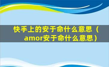 快手上的安于命什么意思（amor安于命什么意思）