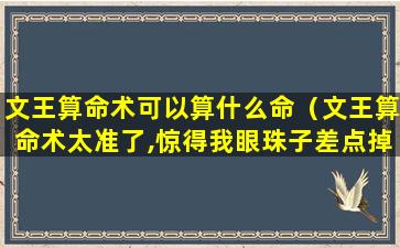 文王算命术可以算什么命（文王算命术太准了,惊得我眼珠子差点掉出来）