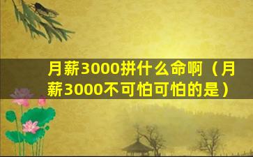 月薪3000拼什么命啊（月薪3000不可怕可怕的是）