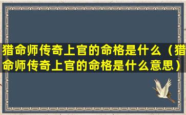 猎命师传奇上官的命格是什么（猎命师传奇上官的命格是什么意思）