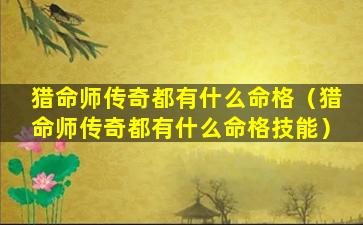 猎命师传奇都有什么命格（猎命师传奇都有什么命格技能）