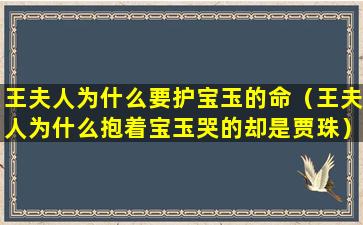 王夫人为什么要护宝玉的命（王夫人为什么抱着宝玉哭的却是贾珠）