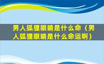 男人狐狸眼睛是什么命（男人狐狸眼睛是什么命运啊）