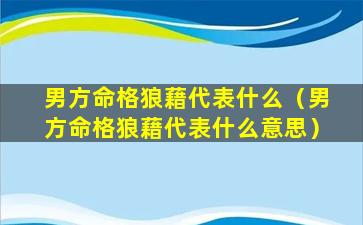 男方命格狼藉代表什么（男方命格狼藉代表什么意思）