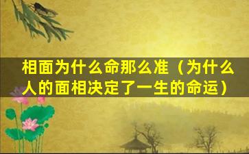 相面为什么命那么准（为什么人的面相决定了一生的命运）