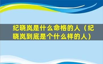 纪晓岚是什么命格的人（纪晓岚到底是个什么样的人）