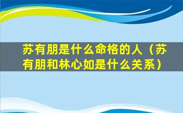 苏有朋是什么命格的人（苏有朋和林心如是什么关系）