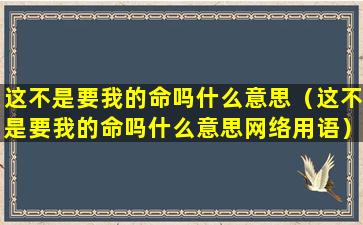 这不是要我的命吗什么意思（这不是要我的命吗什么意思网络用语）