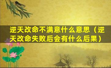 逆天改命不满意什么意思（逆天改命失败后会有什么后果）