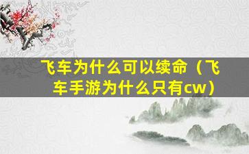 飞车为什么可以续命（飞车手游为什么只有cw）